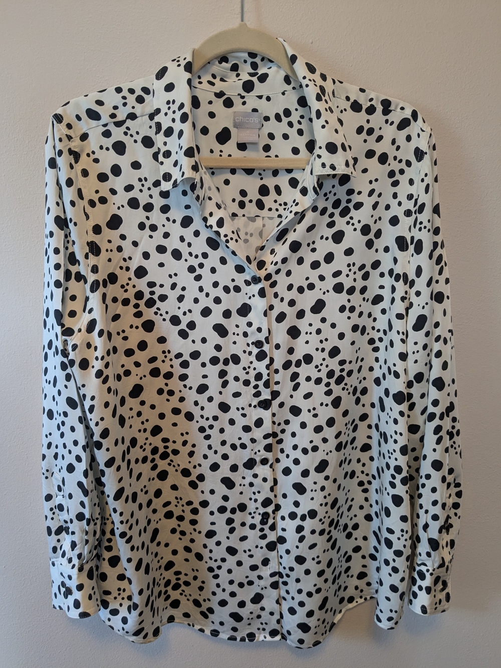 Chico's Black and White Dalmatian Print Button-Up Shirt